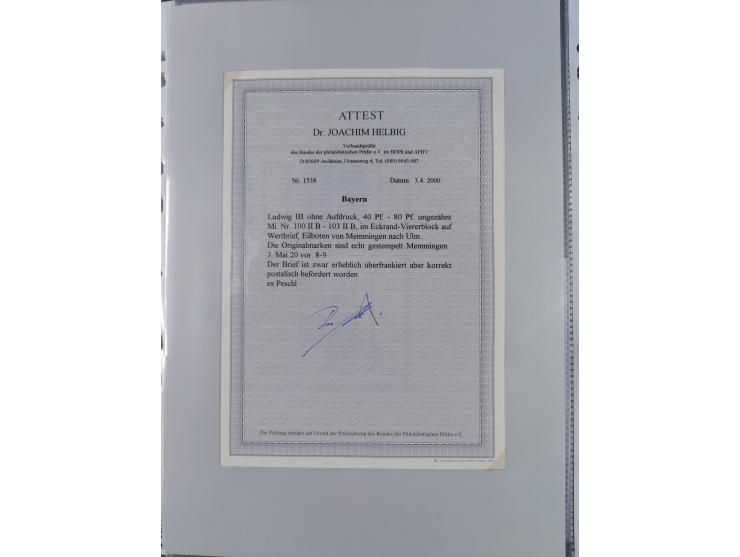 1849/70 (ca.), meist gestempelte kleine Partie im Ordner, überwiegend Bayern mit u.a. 1 IIa, 4 I/III, 8II, Wappen-Brief in di