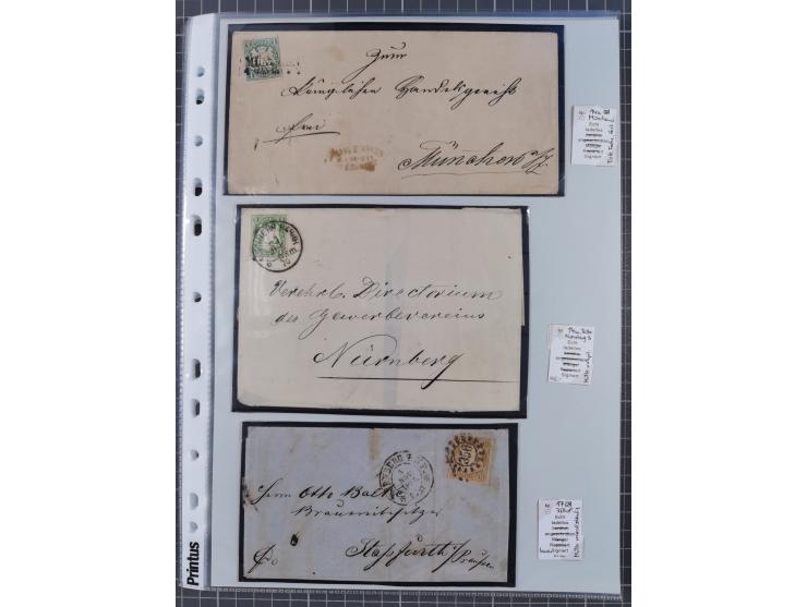 1849/70 (ca.), meist gestempelte kleine Partie im Ordner, überwiegend Bayern mit u.a. 1 IIa, 4 I/III, 8II, Wappen-Brief in di
