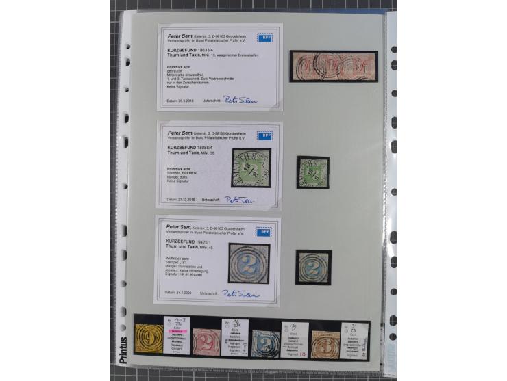 1849/70 (ca.), meist gestempelte kleine Partie im Ordner, überwiegend Bayern mit u.a. 1 IIa, 4 I/III, 8II, Wappen-Brief in di