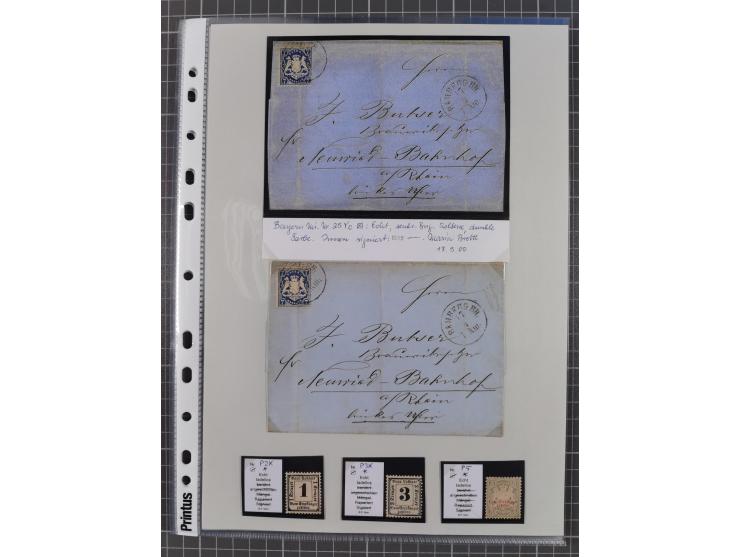 1849/70 (ca.), meist gestempelte kleine Partie im Ordner, überwiegend Bayern mit u.a. 1 IIa, 4 I/III, 8II, Wappen-Brief in di