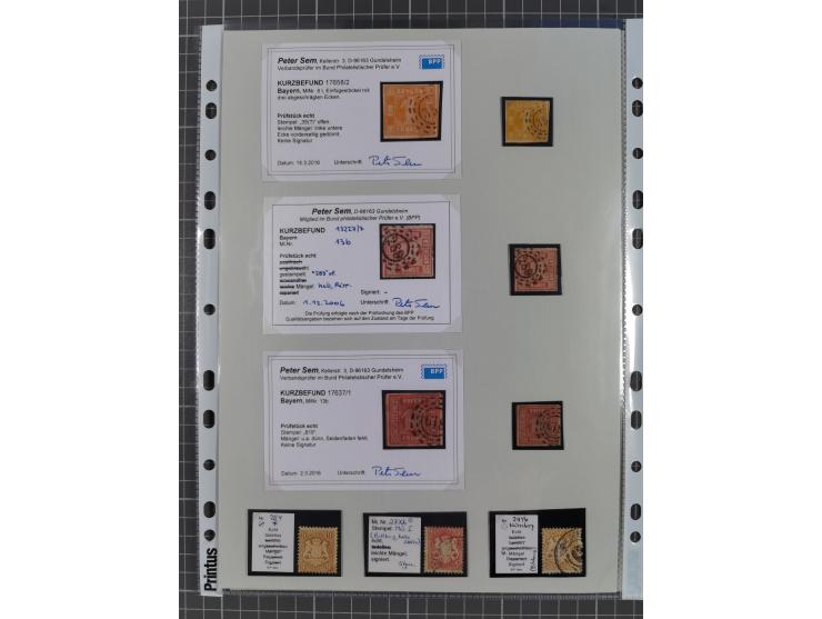 1849/70 (ca.), meist gestempelte kleine Partie im Ordner, überwiegend Bayern mit u.a. 1 IIa, 4 I/III, 8II, Wappen-Brief in di