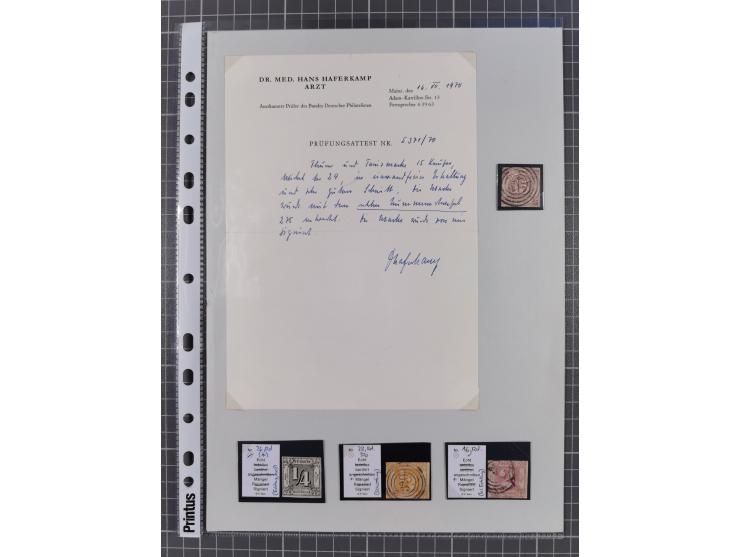 1849/70 (ca.), meist gestempelte kleine Partie im Ordner, überwiegend Bayern mit u.a. 1 IIa, 4 I/III, 8II, Wappen-Brief in di