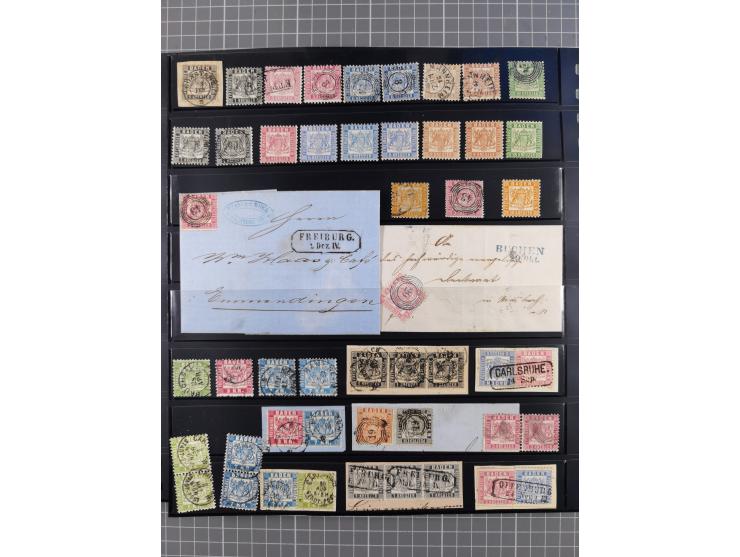 1849/70 (ca.), ungebrauchte und gestempelte reichhaltige Partie im Steckalbum, dabei viele bessere Werte, schöne Briefstücke 