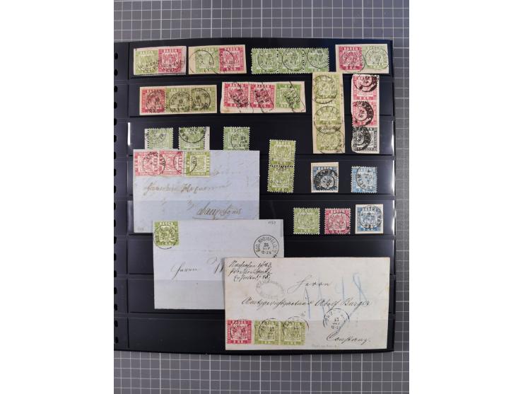 1849/70 (ca.), ungebrauchte und gestempelte reichhaltige Partie im Steckalbum, dabei viele bessere Werte, schöne Briefstücke 