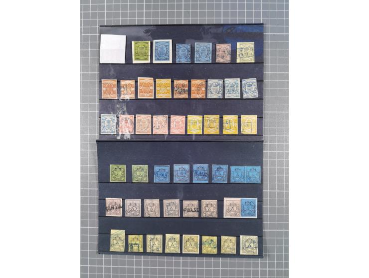 1850/71, ungebrauchter und gestempelte aber Sammlungsbestand in 2 Karteikästen, dabei auch viele Briefe, farbige Stempel, Ein