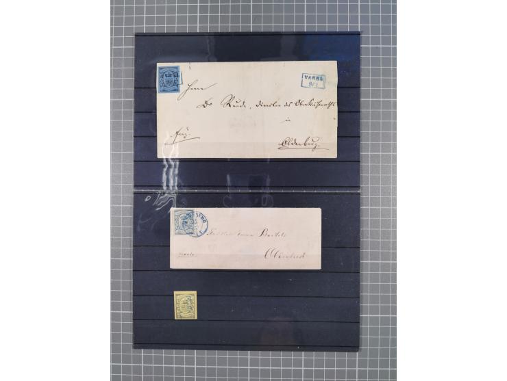 1850/71, ungebrauchter und gestempelte aber Sammlungsbestand in 2 Karteikästen, dabei auch viele Briefe, farbige Stempel, Ein