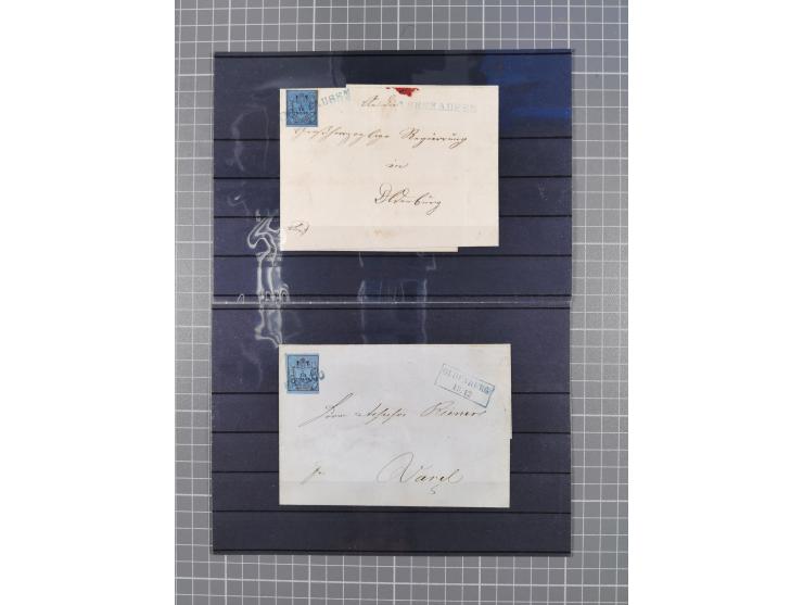 1850/71, ungebrauchter und gestempelte aber Sammlungsbestand in 2 Karteikästen, dabei auch viele Briefe, farbige Stempel, Ein