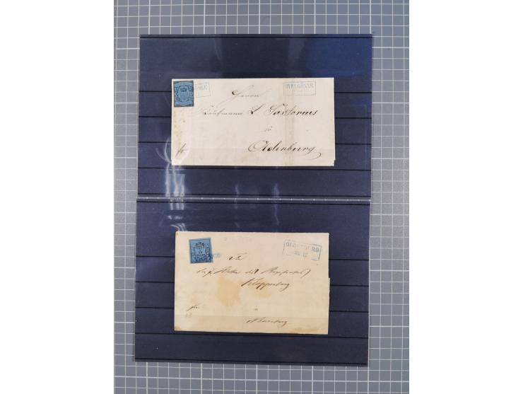 1850/71, ungebrauchter und gestempelte aber Sammlungsbestand in 2 Karteikästen, dabei auch viele Briefe, farbige Stempel, Ein
