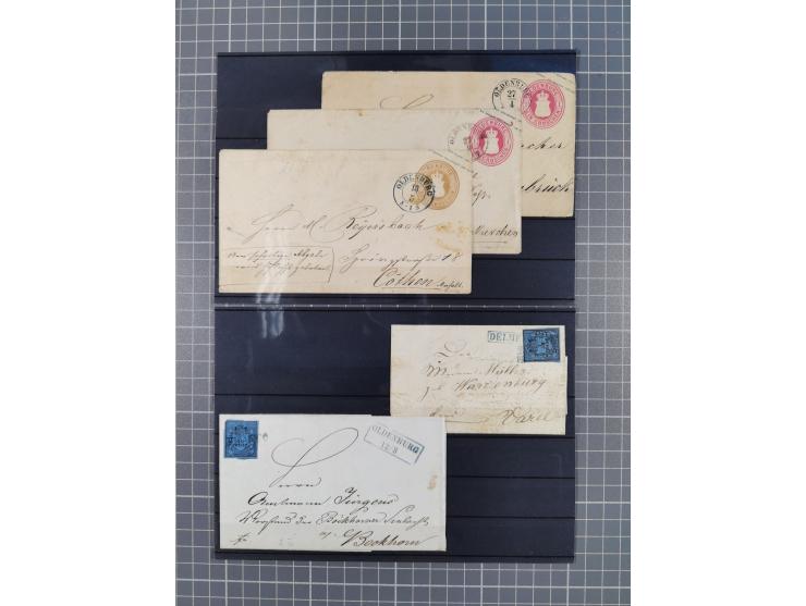 1850/71, ungebrauchter und gestempelte aber Sammlungsbestand in 2 Karteikästen, dabei auch viele Briefe, farbige Stempel, Ein