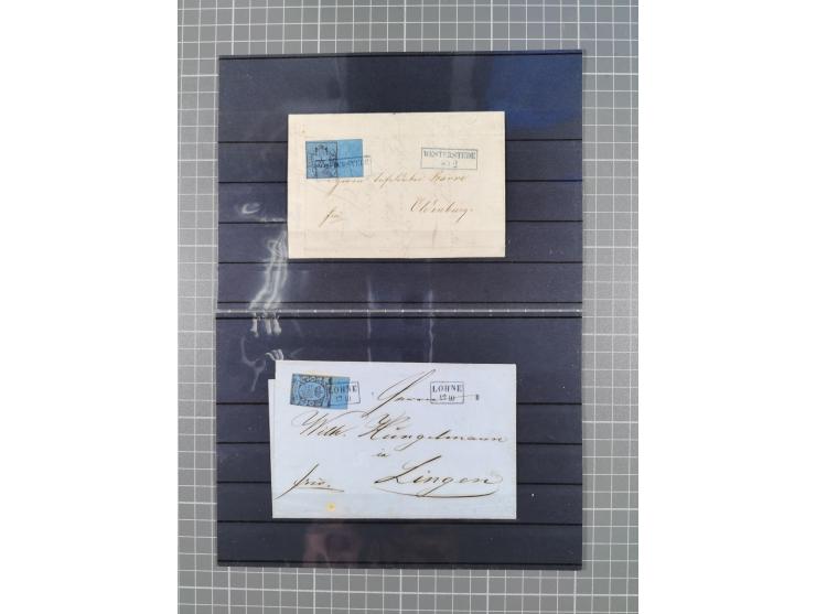1850/71, ungebrauchter und gestempelte aber Sammlungsbestand in 2 Karteikästen, dabei auch viele Briefe, farbige Stempel, Ein
