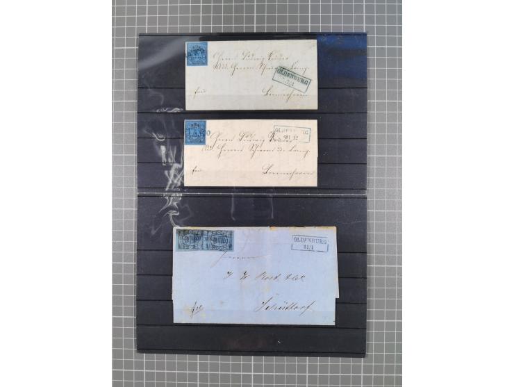 1850/71, ungebrauchter und gestempelte aber Sammlungsbestand in 2 Karteikästen, dabei auch viele Briefe, farbige Stempel, Ein