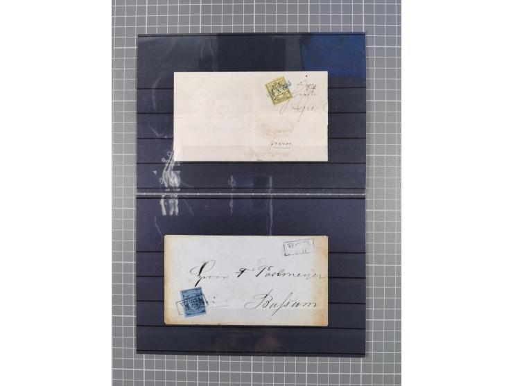 1850/71, ungebrauchter und gestempelte aber Sammlungsbestand in 2 Karteikästen, dabei auch viele Briefe, farbige Stempel, Ein
