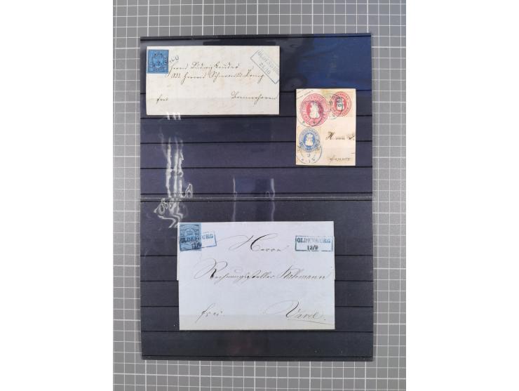 1850/71, ungebrauchter und gestempelte aber Sammlungsbestand in 2 Karteikästen, dabei auch viele Briefe, farbige Stempel, Ein