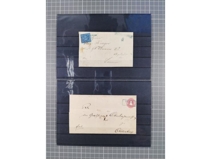 1850/71, ungebrauchter und gestempelte aber Sammlungsbestand in 2 Karteikästen, dabei auch viele Briefe, farbige Stempel, Ein
