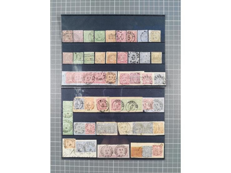 1850/71, ungebrauchter und gestempelte aber Sammlungsbestand in 2 Karteikästen, dabei auch viele Briefe, farbige Stempel, Ein