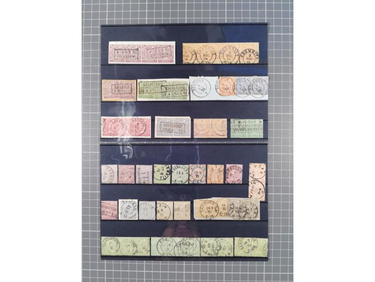1850/71, ungebrauchter und gestempelte aber Sammlungsbestand in 2 Karteikästen, dabei auch viele Briefe, farbige Stempel, Ein