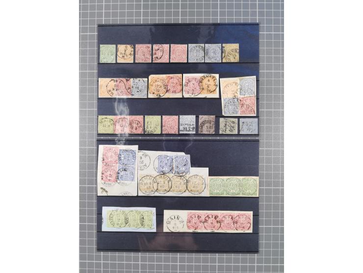 1850/71, ungebrauchter und gestempelte aber Sammlungsbestand in 2 Karteikästen, dabei auch viele Briefe, farbige Stempel, Ein