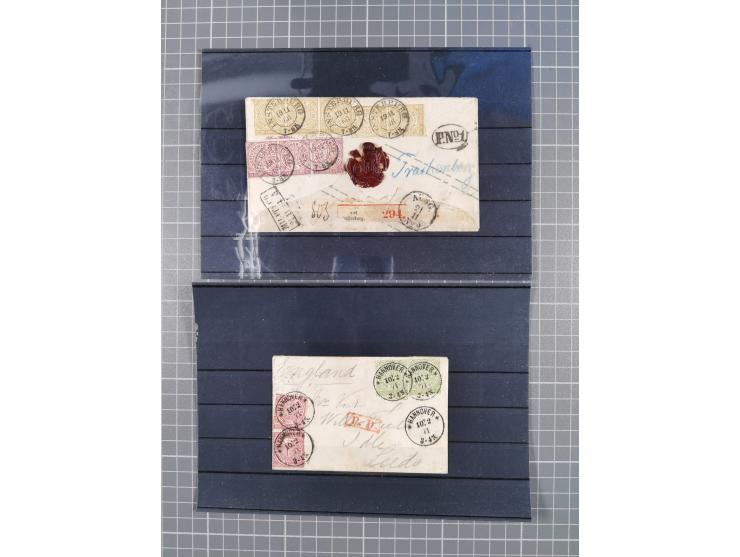 1850/71, ungebrauchter und gestempelte aber Sammlungsbestand in 2 Karteikästen, dabei auch viele Briefe, farbige Stempel, Ein
