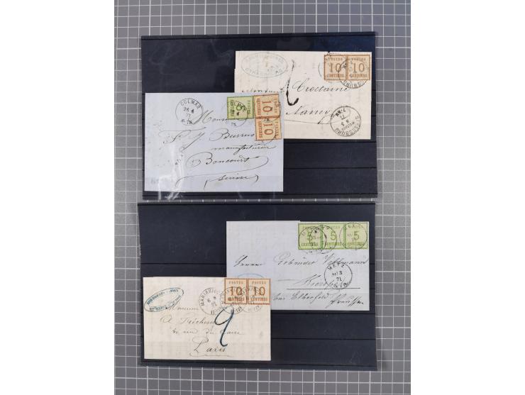 1850/71, ungebrauchter und gestempelte aber Sammlungsbestand in 2 Karteikästen, dabei auch viele Briefe, farbige Stempel, Ein