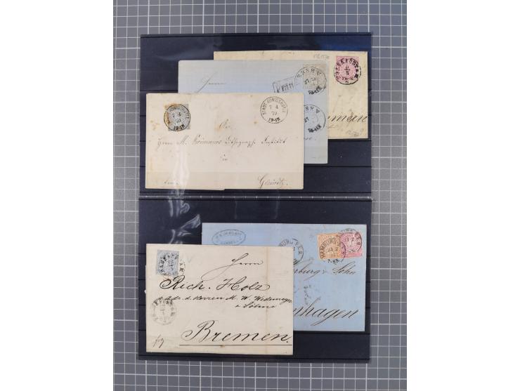 1850/71, ungebrauchter und gestempelte aber Sammlungsbestand in 2 Karteikästen, dabei auch viele Briefe, farbige Stempel, Ein