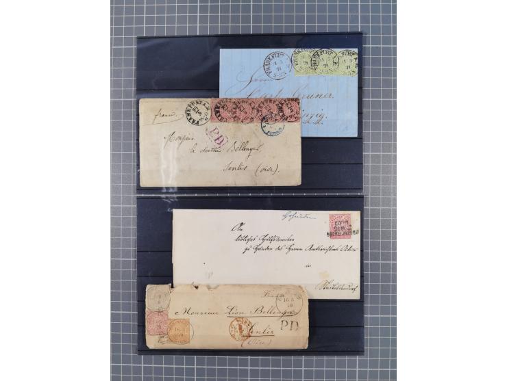 1850/71, ungebrauchter und gestempelte aber Sammlungsbestand in 2 Karteikästen, dabei auch viele Briefe, farbige Stempel, Ein