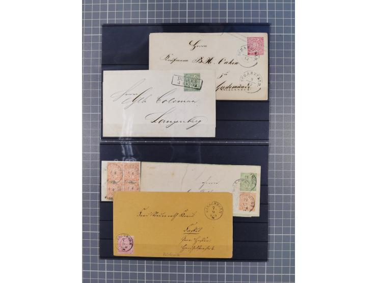 1850/71, ungebrauchter und gestempelte aber Sammlungsbestand in 2 Karteikästen, dabei auch viele Briefe, farbige Stempel, Ein