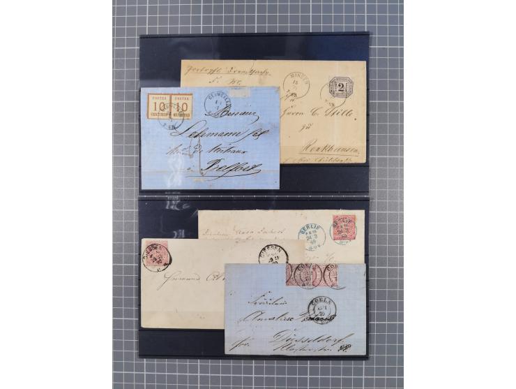 1850/71, ungebrauchter und gestempelte aber Sammlungsbestand in 2 Karteikästen, dabei auch viele Briefe, farbige Stempel, Ein