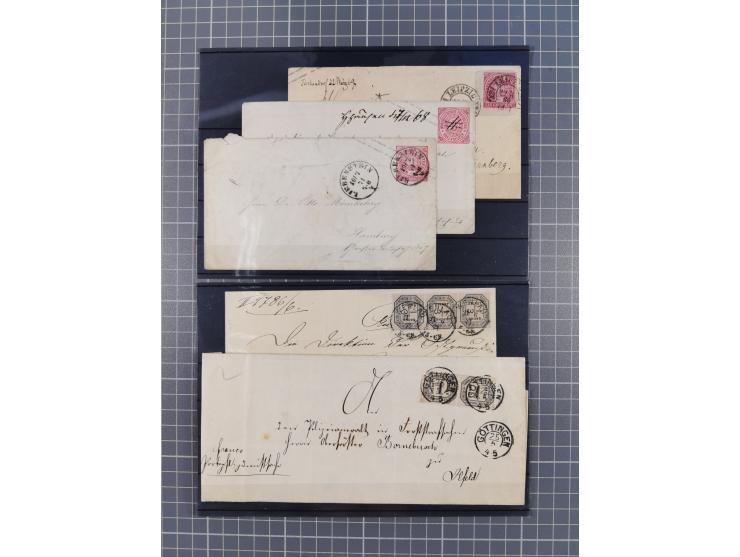 1850/71, ungebrauchter und gestempelte aber Sammlungsbestand in 2 Karteikästen, dabei auch viele Briefe, farbige Stempel, Ein