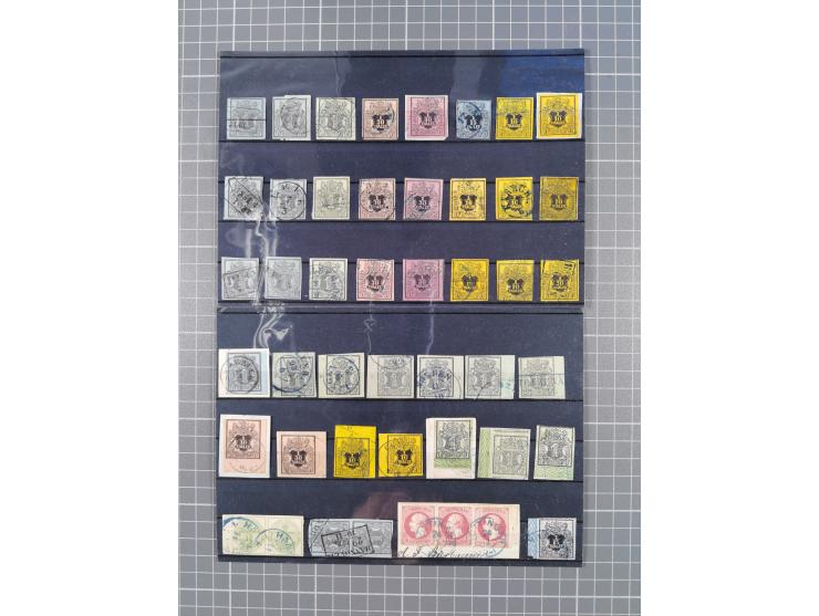 1850/71, ungebrauchter und gestempelte aber Sammlungsbestand in 2 Karteikästen, dabei auch viele Briefe, farbige Stempel, Ein