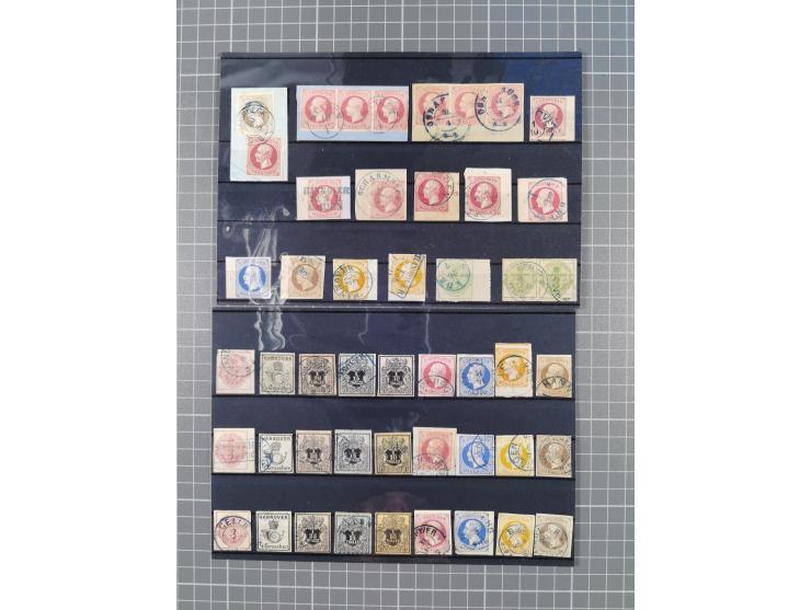 1850/71, ungebrauchter und gestempelte aber Sammlungsbestand in 2 Karteikästen, dabei auch viele Briefe, farbige Stempel, Ein