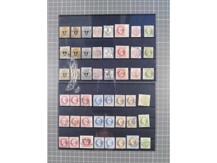 1850/71, ungebrauchter und gestempelte aber Sammlungsbestand in 2 Karteikästen, dabei auch viele Briefe, farbige Stempel, Ein