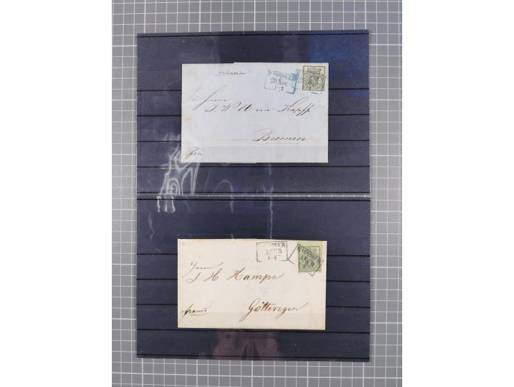 1850/71, ungebrauchter und gestempelte aber Sammlungsbestand in 2 Karteikästen, dabei auch viele Briefe, farbige Stempel, Ein