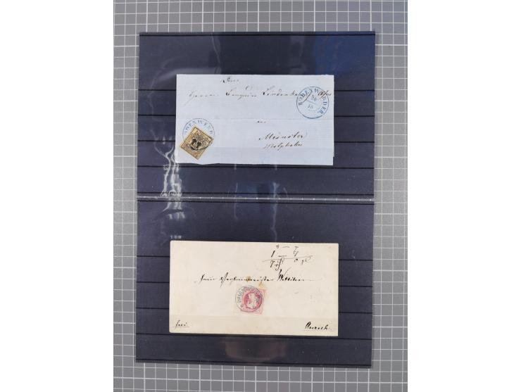 1850/71, ungebrauchter und gestempelte aber Sammlungsbestand in 2 Karteikästen, dabei auch viele Briefe, farbige Stempel, Ein