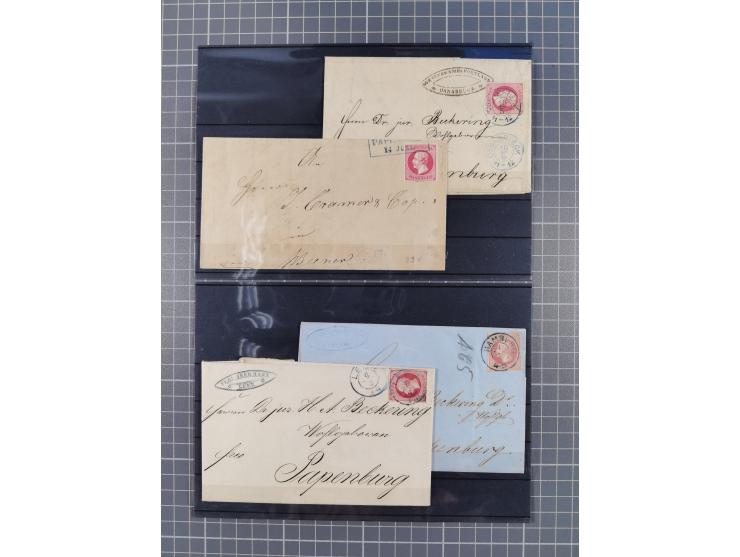 1850/71, ungebrauchter und gestempelte aber Sammlungsbestand in 2 Karteikästen, dabei auch viele Briefe, farbige Stempel, Ein