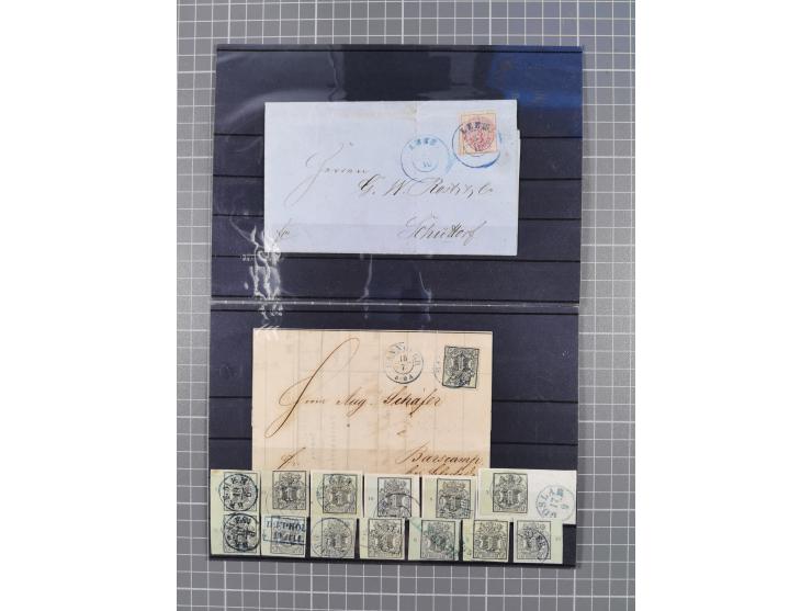 1850/71, ungebrauchter und gestempelte aber Sammlungsbestand in 2 Karteikästen, dabei auch viele Briefe, farbige Stempel, Ein