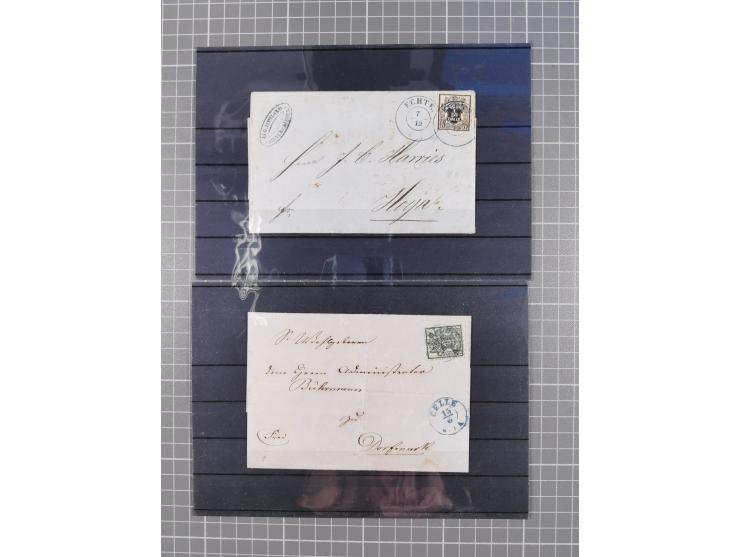 1850/71, ungebrauchter und gestempelte aber Sammlungsbestand in 2 Karteikästen, dabei auch viele Briefe, farbige Stempel, Ein