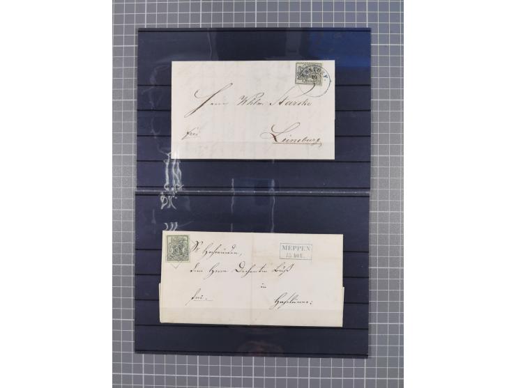 1850/71, ungebrauchter und gestempelte aber Sammlungsbestand in 2 Karteikästen, dabei auch viele Briefe, farbige Stempel, Ein