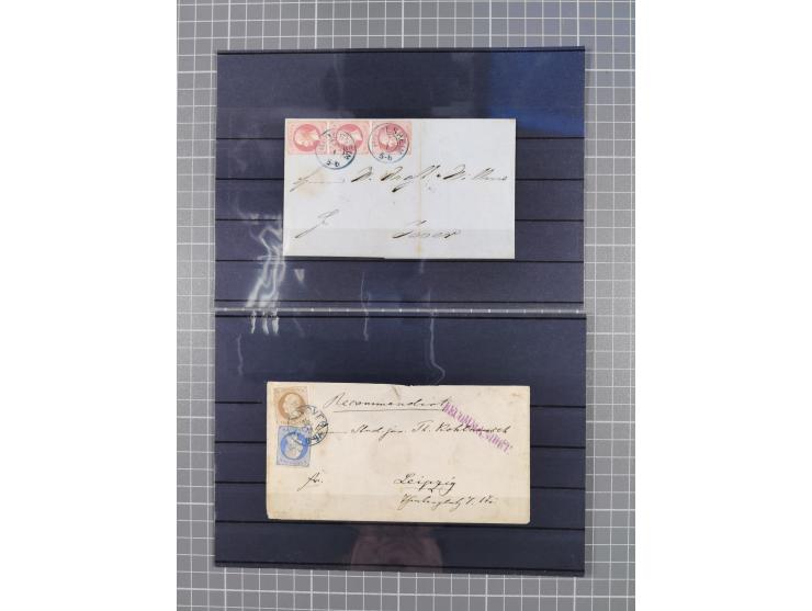 1850/71, ungebrauchter und gestempelte aber Sammlungsbestand in 2 Karteikästen, dabei auch viele Briefe, farbige Stempel, Ein
