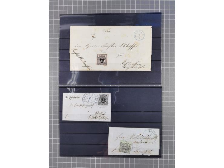 1850/71, ungebrauchter und gestempelte aber Sammlungsbestand in 2 Karteikästen, dabei auch viele Briefe, farbige Stempel, Ein