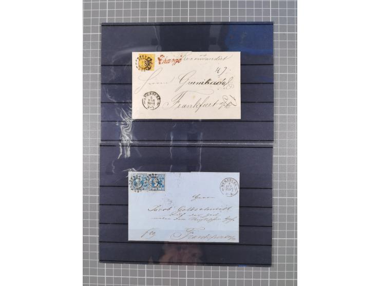 1850/71, ungebrauchter und gestempelte aber Sammlungsbestand in 2 Karteikästen, dabei auch viele Briefe, farbige Stempel, Ein