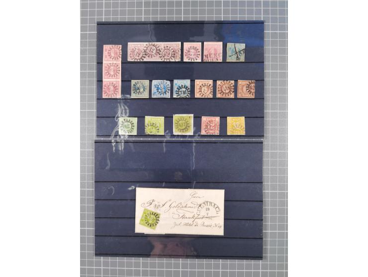1850/71, ungebrauchter und gestempelte aber Sammlungsbestand in 2 Karteikästen, dabei auch viele Briefe, farbige Stempel, Ein