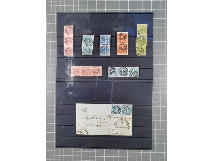 1850/71, ungebrauchter und gestempelte aber Sammlungsbestand in 2 Karteikästen, dabei auch viele Briefe, farbige Stempel, Ein