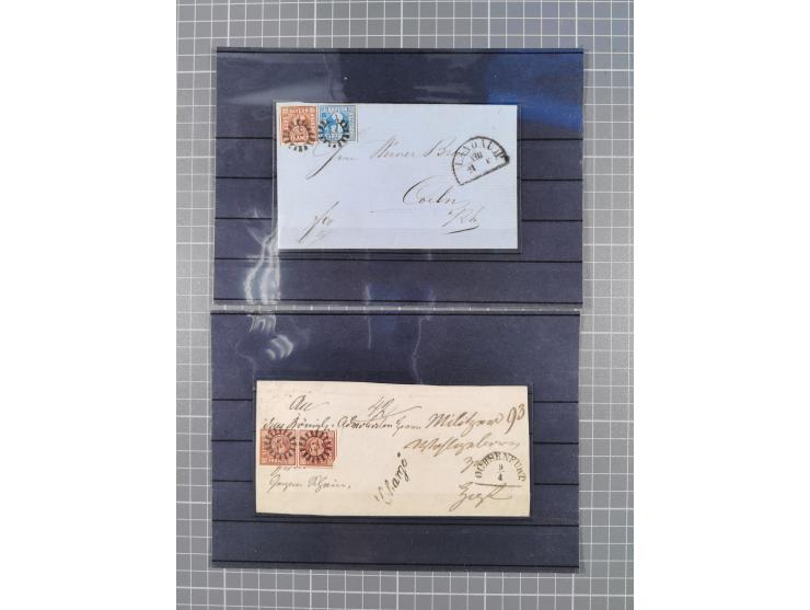 1850/71, ungebrauchter und gestempelte aber Sammlungsbestand in 2 Karteikästen, dabei auch viele Briefe, farbige Stempel, Ein