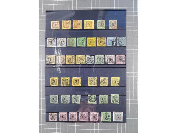 1850/71, ungebrauchter und gestempelte aber Sammlungsbestand in 2 Karteikästen, dabei auch viele Briefe, farbige Stempel, Ein