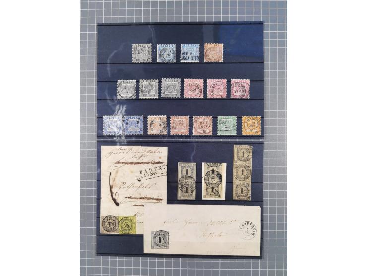 1850/71, ungebrauchter und gestempelte aber Sammlungsbestand in 2 Karteikästen, dabei auch viele Briefe, farbige Stempel, Ein