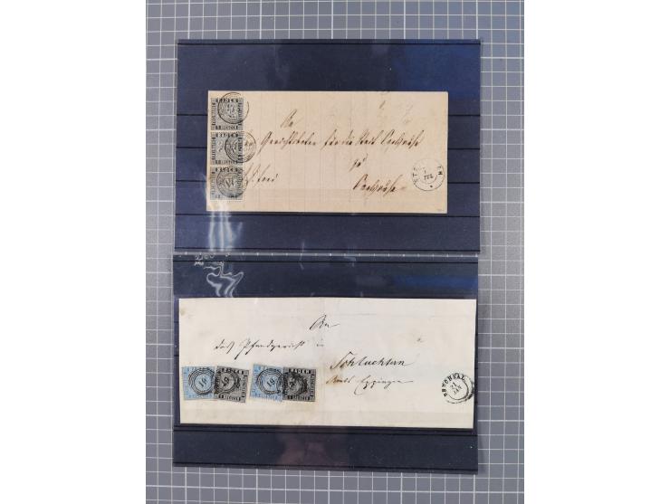1850/71, ungebrauchter und gestempelte aber Sammlungsbestand in 2 Karteikästen, dabei auch viele Briefe, farbige Stempel, Ein