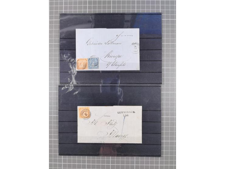 1850/71, ungebrauchter und gestempelte aber Sammlungsbestand in 2 Karteikästen, dabei auch viele Briefe, farbige Stempel, Ein