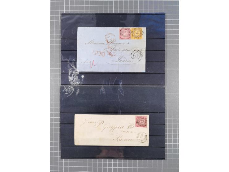 1850/71, ungebrauchter und gestempelte aber Sammlungsbestand in 2 Karteikästen, dabei auch viele Briefe, farbige Stempel, Ein