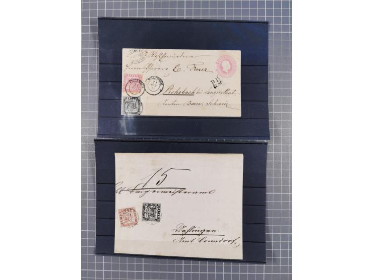1850/71, ungebrauchter und gestempelte aber Sammlungsbestand in 2 Karteikästen, dabei auch viele Briefe, farbige Stempel, Ein