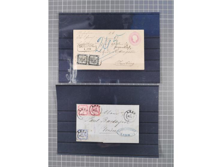 1850/71, ungebrauchter und gestempelte aber Sammlungsbestand in 2 Karteikästen, dabei auch viele Briefe, farbige Stempel, Ein